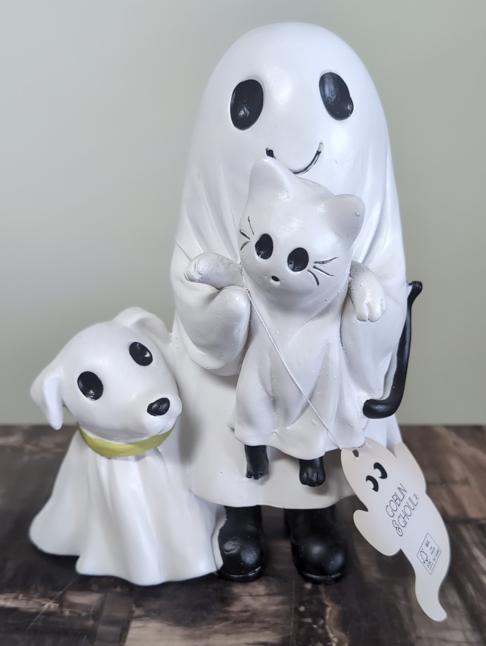 Goblin & Ghoul Ghost Figurine w/ Ghost Dog & Ghost Cat Halloween Tabletop Decor